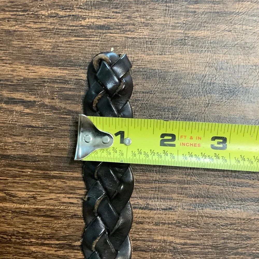 GAP Women Braided Genuine Leather Belt Black‎ Silver Buckle XL 34